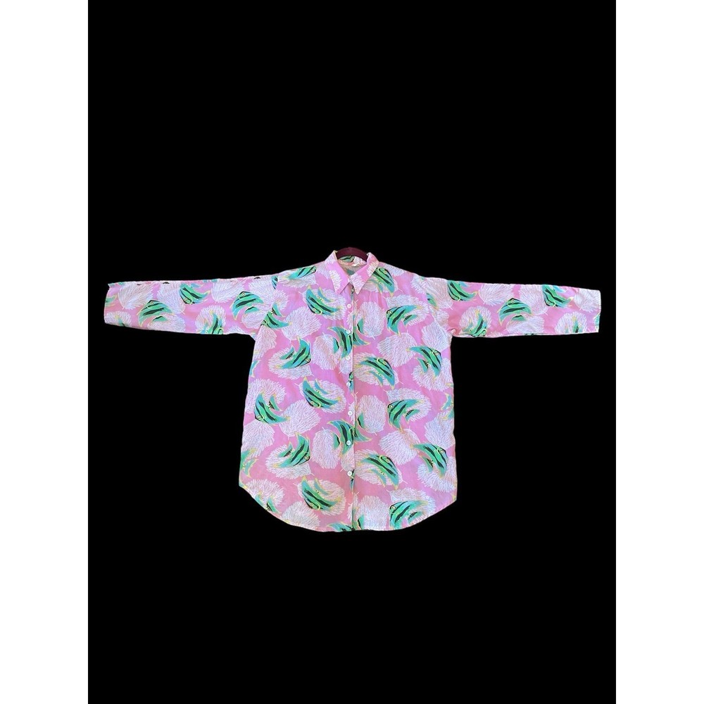 Vintage Tropical Coverup Long sleeve Button Down Shirt-One Size